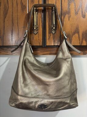 Fossil Grey Leather Hobo Shoulder Bag Purse Silver Hardware Distressed
